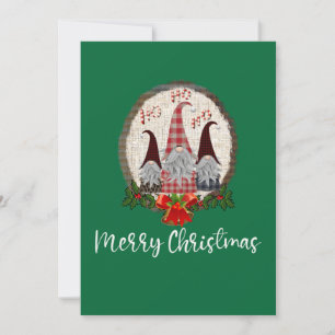 Tarjeta Gnomos Feliz Navidad Verde Rústico, Moderno 