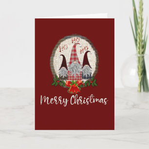 Tarjeta Gnomos Navideños Alegres Rojo, Rústico, Cuadros, M