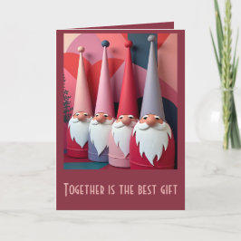 Tarjeta Gnomos nórdicos Kitsch de Navidad moderno retro