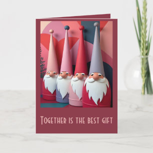Tarjeta Gnomos nórdicos Kitsch de Navidad moderno retro