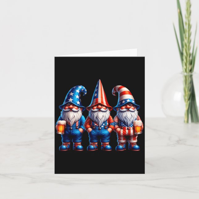 Tarjeta Gnomos Patrióticos Divertidos del 4 de Julio Ameri (Anverso)