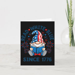 Tarjeta Gnomos Patrióticos Leyendo Libros Blancos Azules
