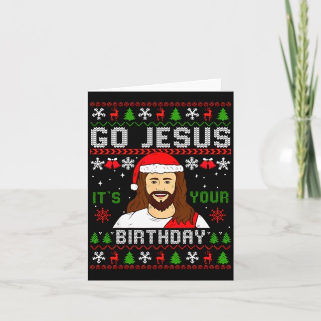 Tarjeta Go Jesus It’s Your Birthday Funny Ugly Christmas G (Anverso)