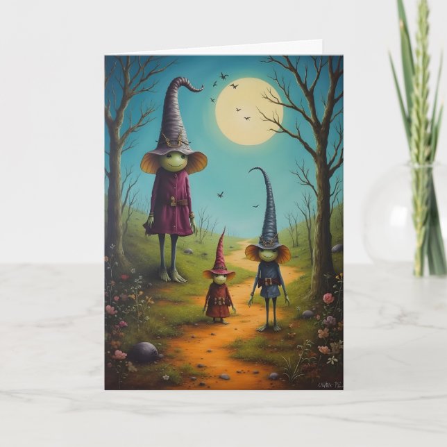 Tarjeta Goblin Mom and Kids Halloween (Anverso)