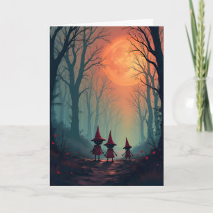 Tarjeta Goblins y una furiosa luna Halloween