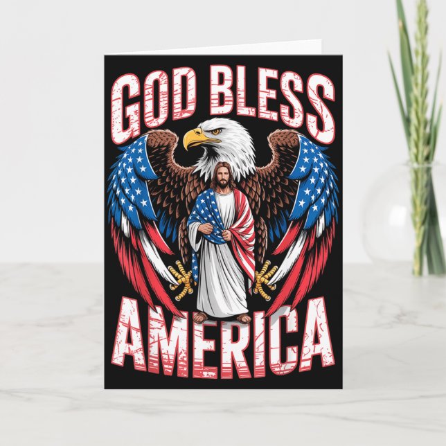 Tarjeta God Bless America Flag Jesus Christian Eagle Patri (Anverso)