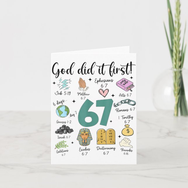 Tarjeta God Did It First 67 Meme Retro Christian Funny Fai (Anverso)