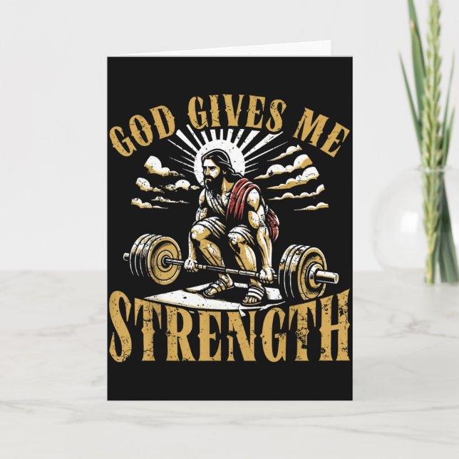 Tarjeta God Gives Me Strength Christian Gym Workout Motiva (Anverso)