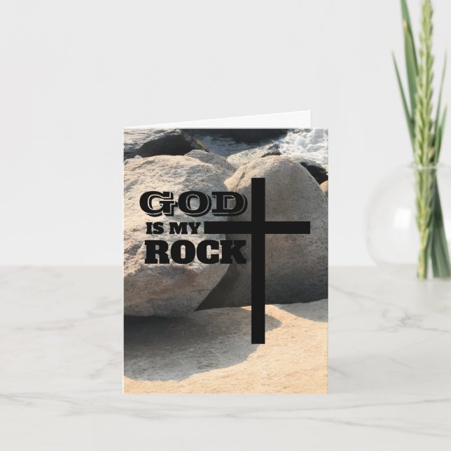 Tarjeta God is My Rock Bible Verse Black Cross Christian (Anverso)