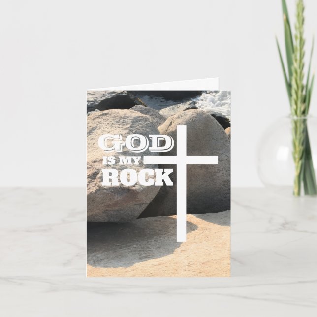 Tarjeta God is My Rock Bible Verse White Cross Christian (Anverso)