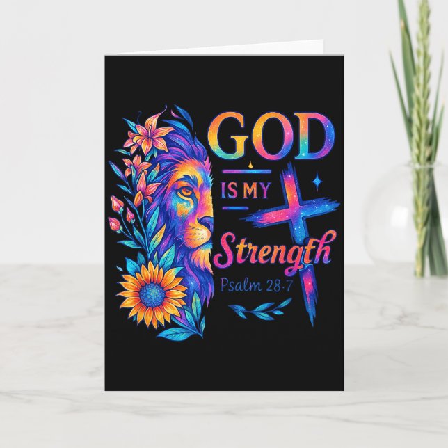 Tarjeta God Is My Strength Psalm 28_7 Lion Tee  (Anverso)