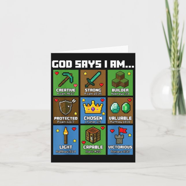 Tarjeta God Says I Am Bible Verses Xel Art Christian Gamer (Anverso)