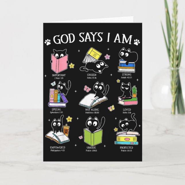Tarjeta God Says I Am Cat Book Lover Christian Cute Jesus  (Anverso)