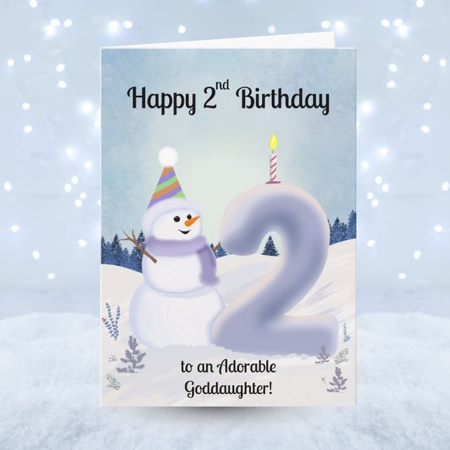 Tarjeta Goddaughter Happy 2nd Birthday Snowman Building (Subido por el creador)