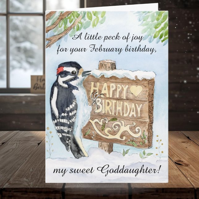 Tarjeta Goddaughter Happy February Birthday Woodpecker (Subido por el creador)