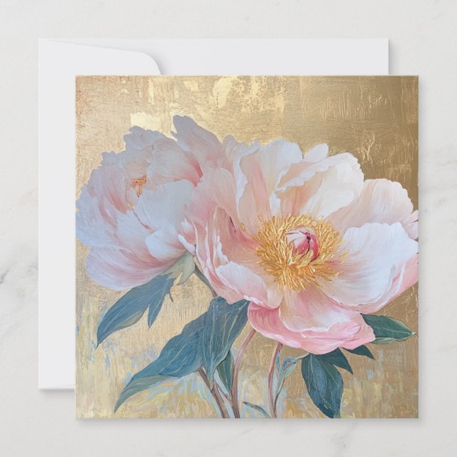 Tarjeta Goden Elegant Pink Peony Flowers (Anverso)