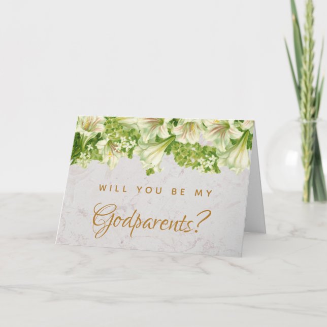 Tarjeta Godfather Propuesta Floral Lilies Marble Card (Anverso)