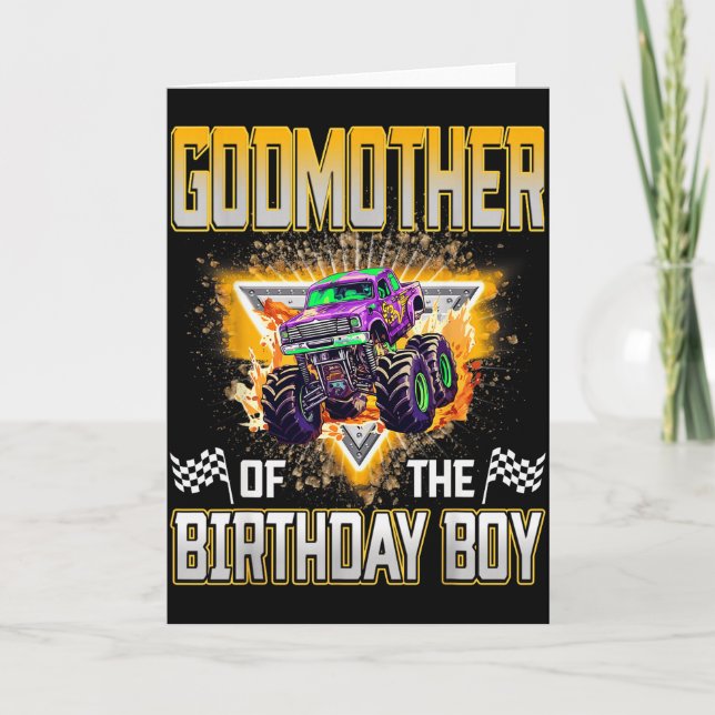 Tarjeta Godmother Of The Birthday Boy Monster Truck Birthd (Anverso)