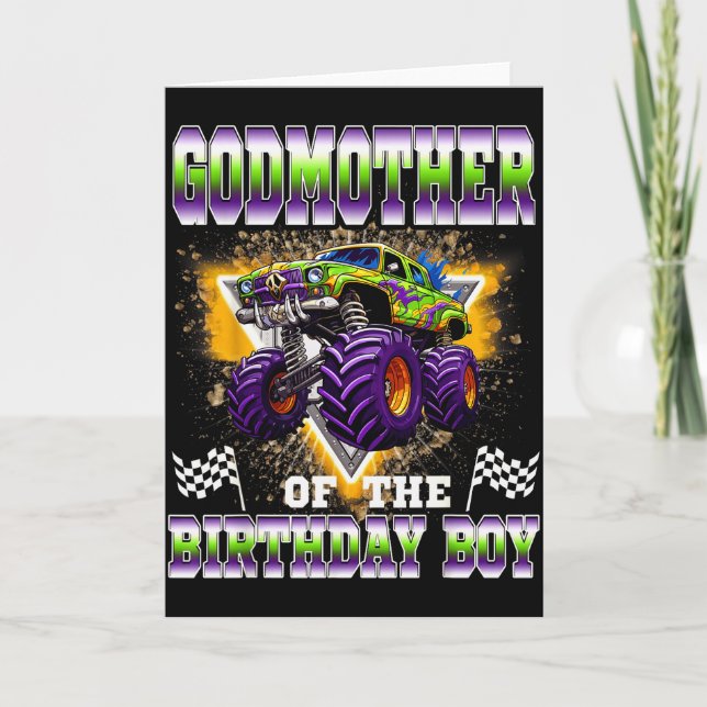 Tarjeta Godmother Of The Birthday Boy Monster Truck Birthd (Anverso)