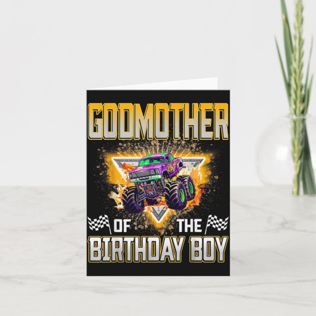 Tarjeta Godmother Of The Birthday Boy Monster Truck Birthd (Anverso)