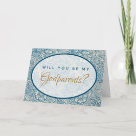 Tarjeta Godparent Propuesta Blue Floral Morris Pattern Car