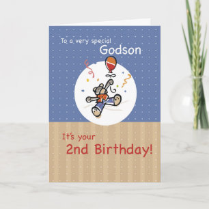 Tarjeta Godson 2.º cumpleaños del globo de Oso Teddy