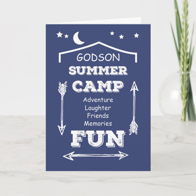 Tarjeta Godson Camp Fun Navy Blue, pensando en ti (Anverso)