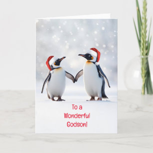 Tarjeta Godson Christmas Happy Holidays Cute Penguins