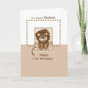Tarjeta Godson, feliz primer cumpleaños del bebé león