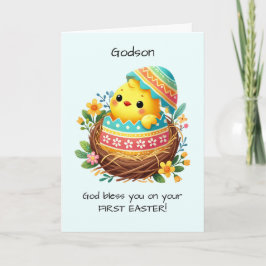 Tarjeta Godson First Easter bendiciendo a Chick que se des