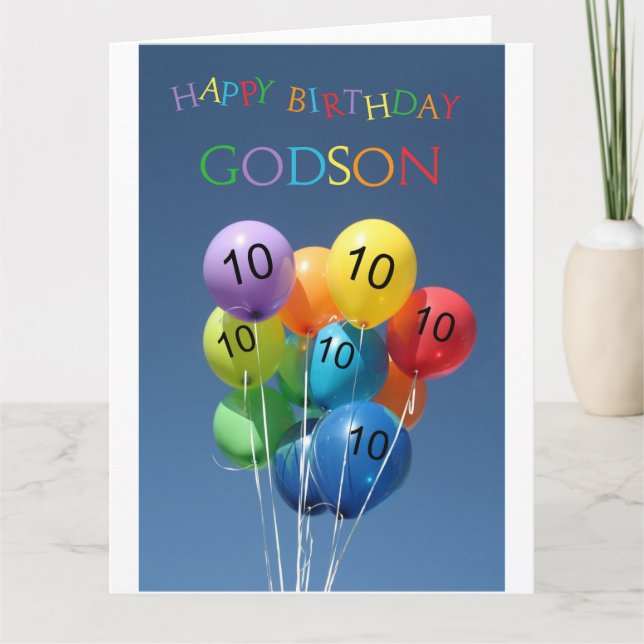 Tarjeta Godson, globos coloreados de 10 años (Anverso)