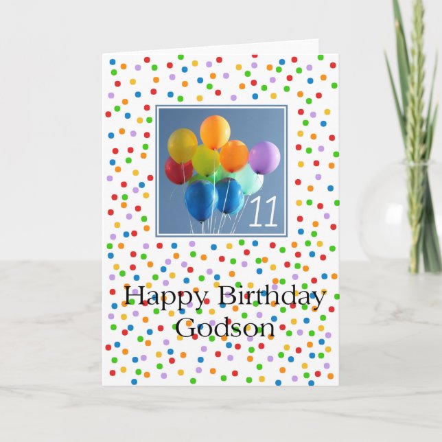 Tarjeta Godson, globos coloreados de 11 años (Anverso)