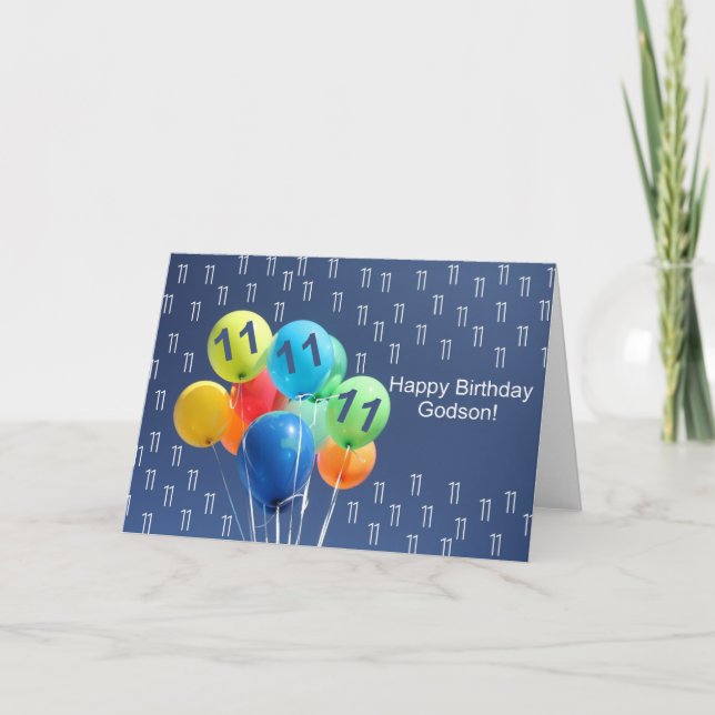 Tarjeta Godson, globos coloreados de 11 años (Anverso)
