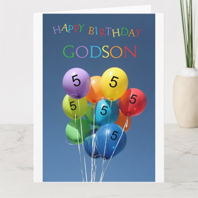 Tarjeta Godson, globos de color de 5 años (Anverso)