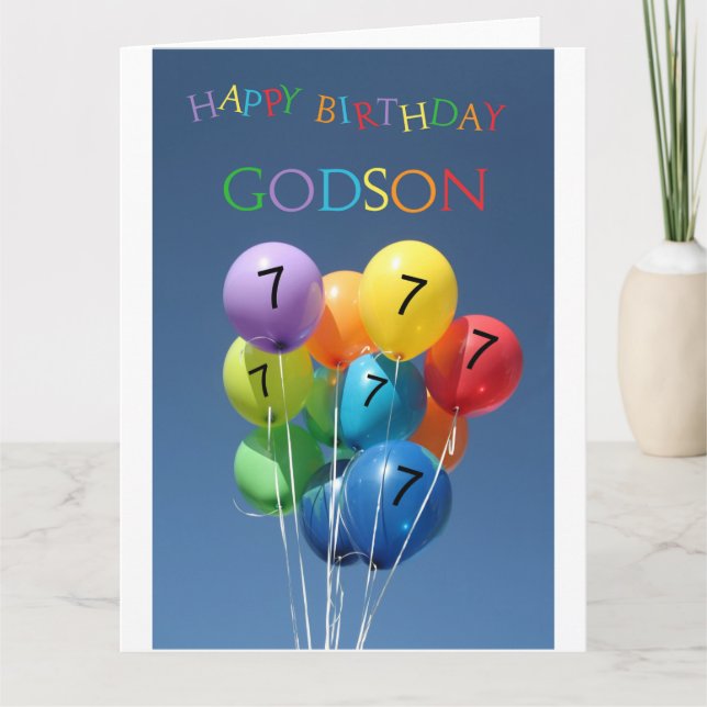 Tarjeta Godson, globos de color de 7 años (Anverso)