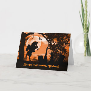Tarjeta Godson Halloween con jinete sin cabeza