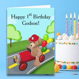 Tarjeta Godson Happy 1er cumpleaños Teddy Bear