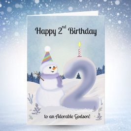 Tarjeta Godson Happy 2nd Birthday Snowman Building