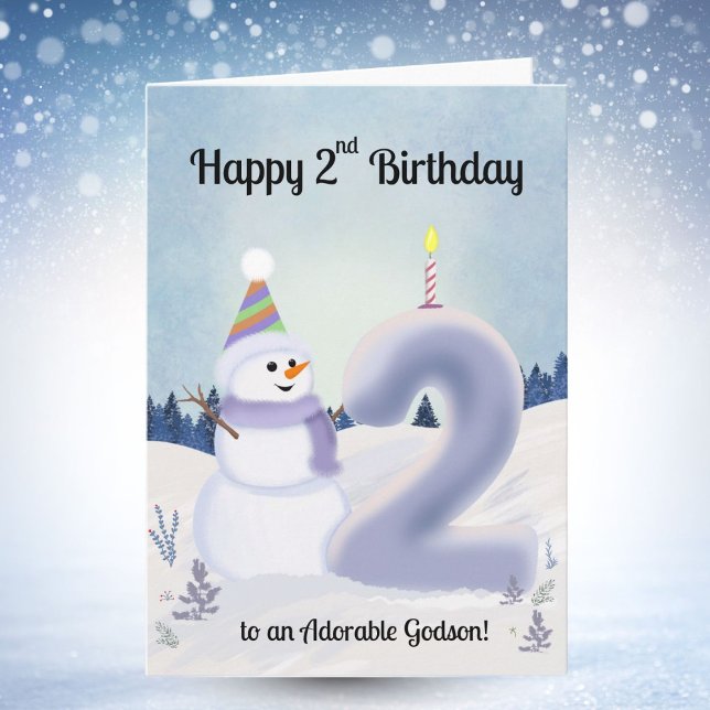 Tarjeta Godson Happy 2nd Birthday Snowman Building (Subido por el creador)