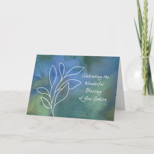 Tarjeta Godson Religioso Birthday Blessing Watercolor (Anverso)