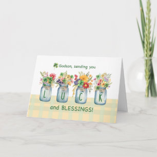 Tarjeta Godson St Patrick's Day Luck Bendición Flores Silv