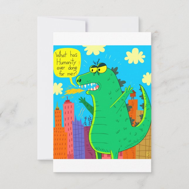 Tarjeta Godzilla cuestiona la vida (Anverso)