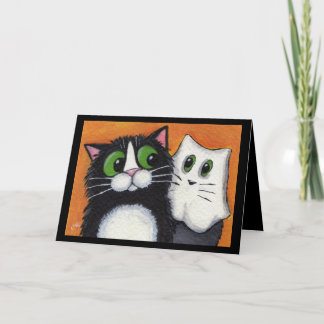 Tarjeta Goings fantasmal en los gatos de Halloween