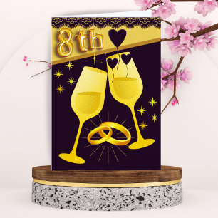 Tarjeta Gold Black 8Aniversario con Corazones de A