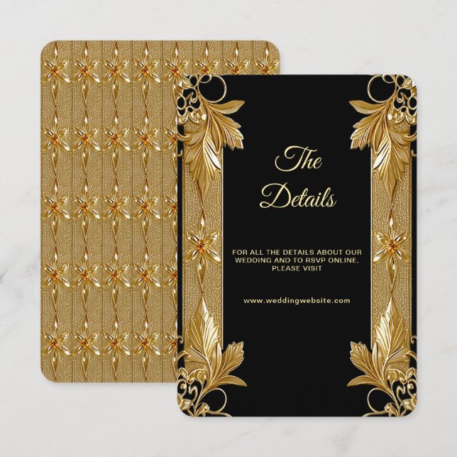 Tarjeta Gold Black Ornate Floral Detail (Anverso / Reverso)