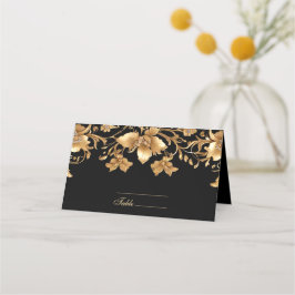Tarjeta Gold Black Ornate Floral Place Card