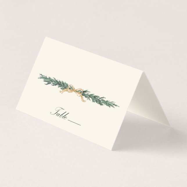 Tarjeta Gold Bow & Greenery Border Ivory Place Card (Anverso)