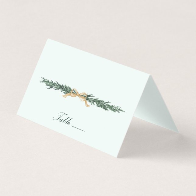 Tarjeta Gold Bow & Greenery Border Mint Wedding Place Card (Anverso)