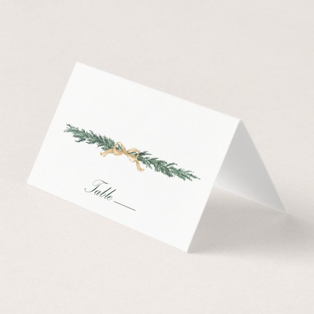 Tarjeta Gold Bow & Greenery Border Wedding Place Card (Anverso)