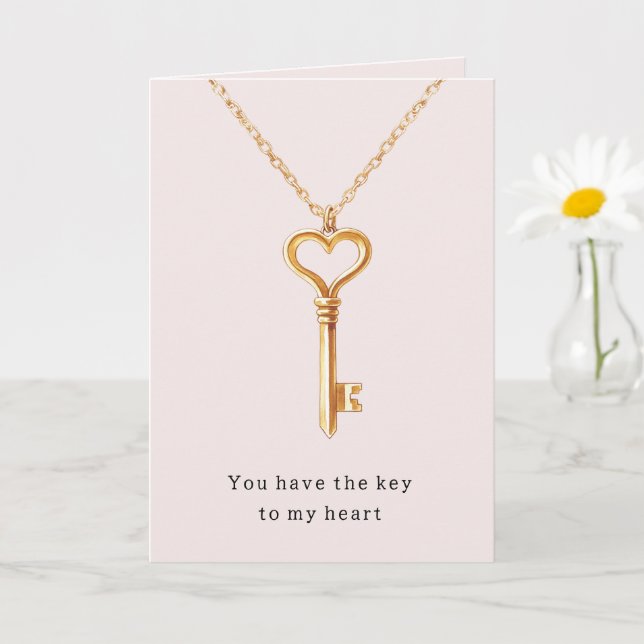 Tarjeta Gold Chain Heart Necklace Key To Heart Love (Planta pequeña)
